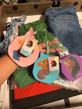 Afro Unicorn Silicone Coin Pouch Set of 3 Clip-On Zip Bags NWT Cute Kids